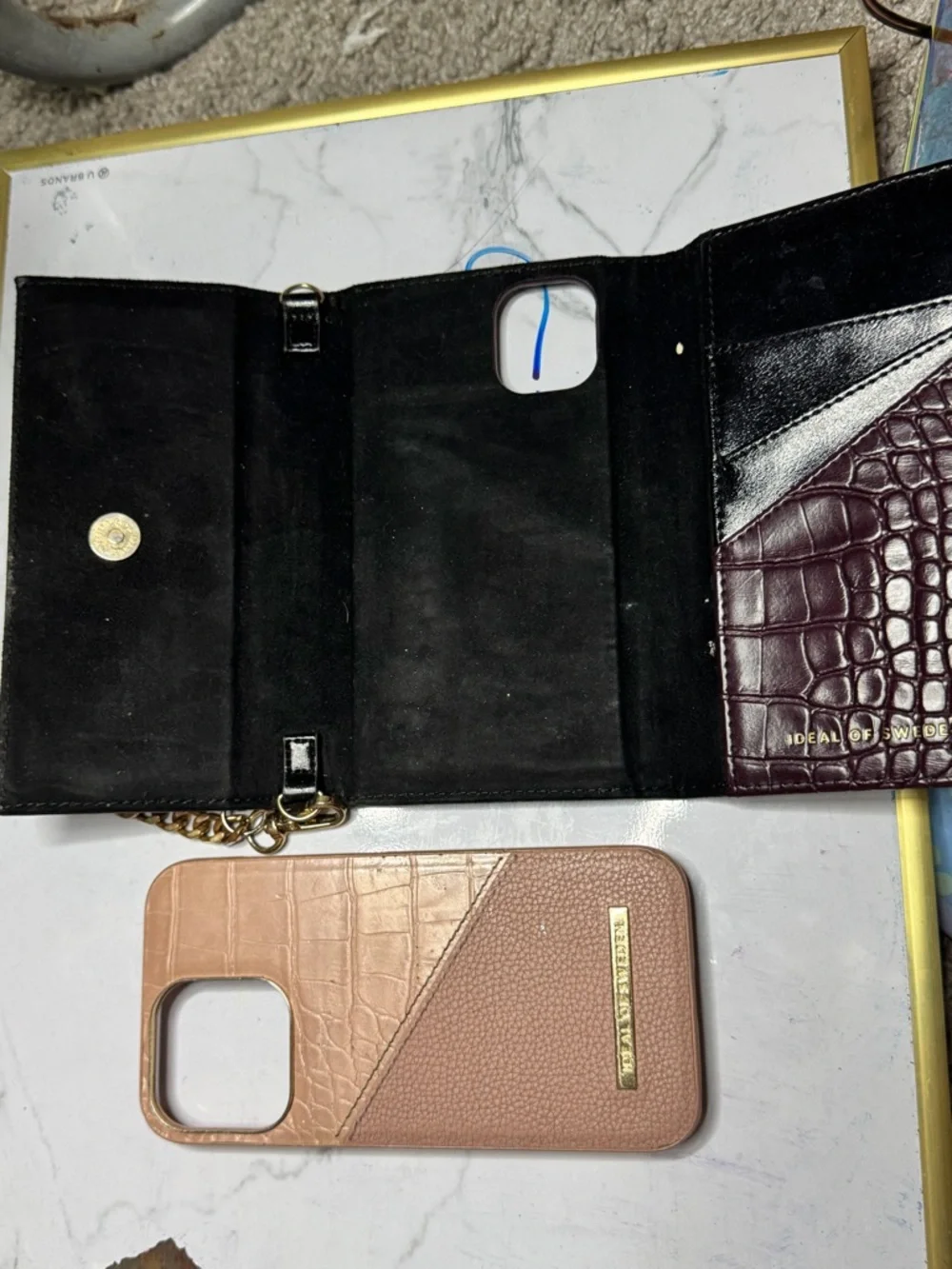 Blush Pink Croc-Texture Phone Case with Card Slot